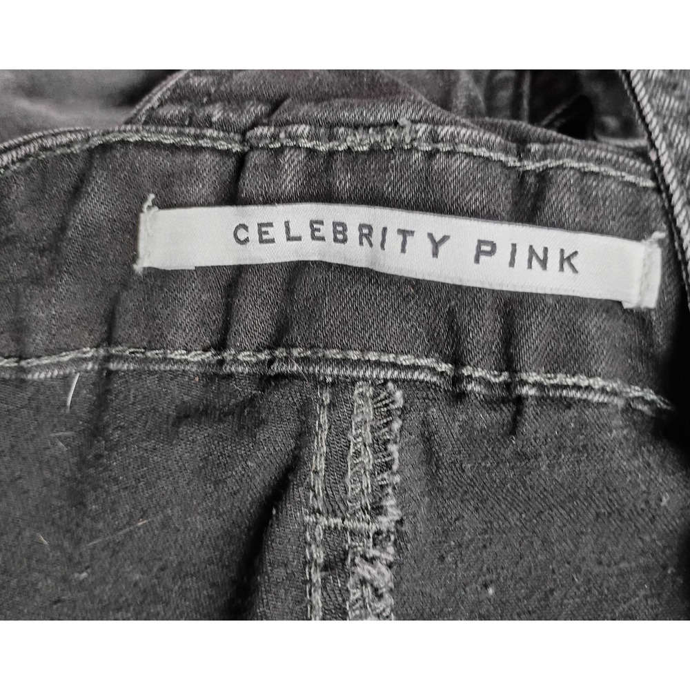 Celebrity Pink XL Overalls Womens Black Bib Skinny Adjustable Distressed Raw Hem - Picture 4 of 9